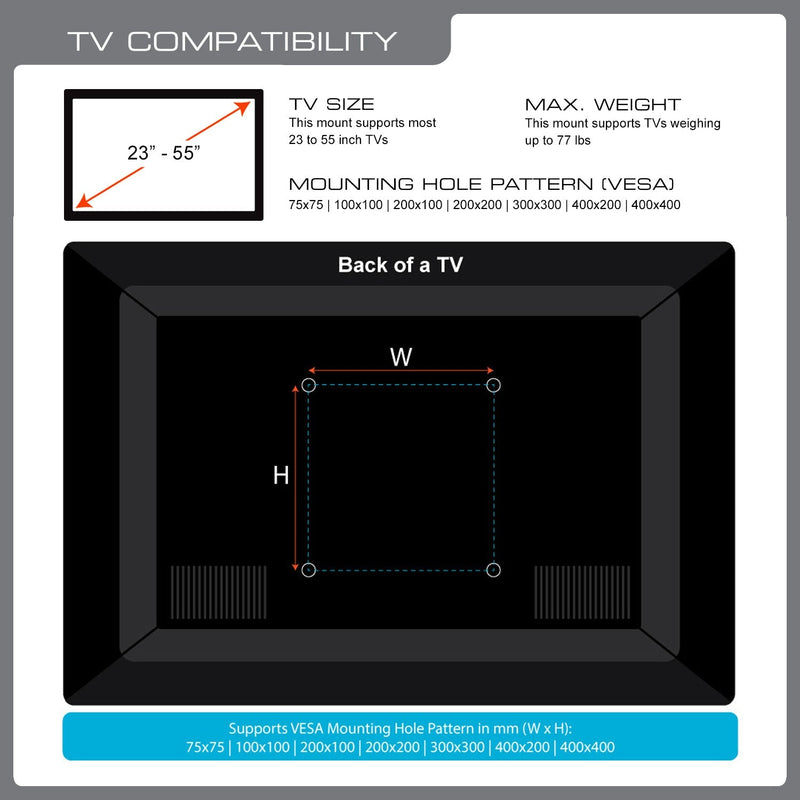 QualGear QG-TM-A-012 Universal Ultra Slim Low Profile Articulating TV Wall Mount for 23-55 Inches LED TVs, Black [UL Listed]