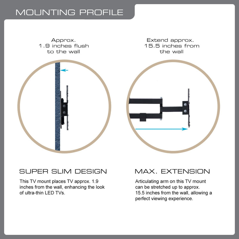 QualGear QG-TM-007-BLK 13-Inch to 27-Inch Universal Low Profile Full Motion TV Wall Mount LED TVs, Black