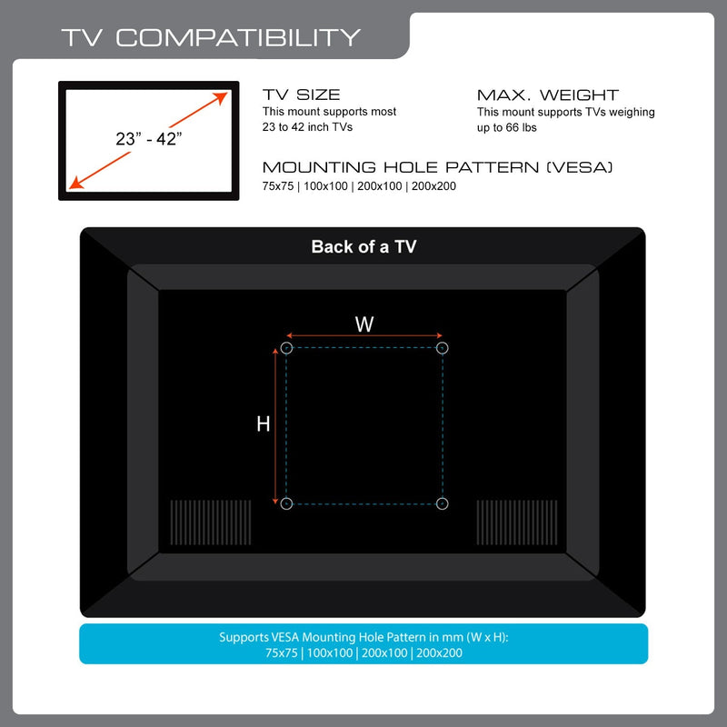 QualGear® QG-TM-020-BLK Articulating TV Mount 23-42 Inch, Black® QG-TM-020-BLK Articulating TV Mount 23-42 Inch, Black