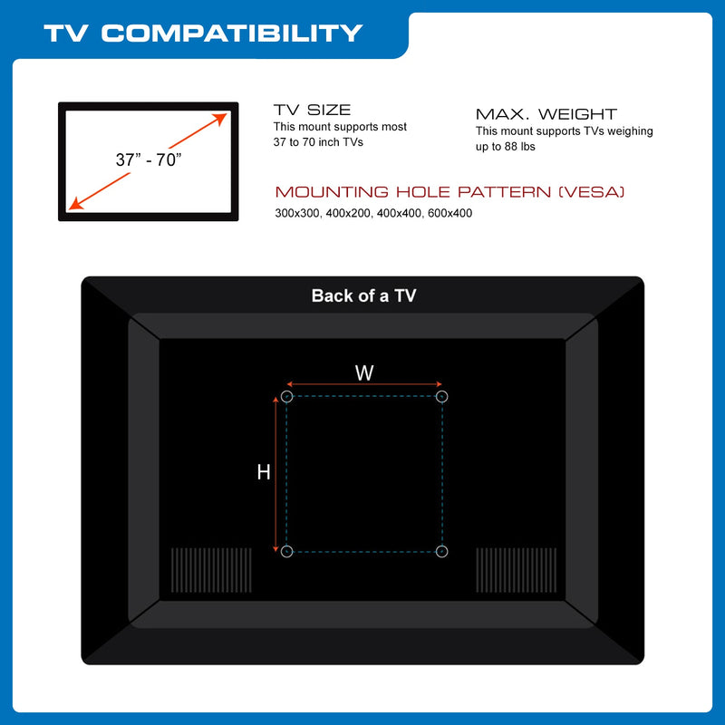 QualGear® Heavy Duty Tilting TV Wall Mount for 37-70 Inch Flat Panel and Curved TVs, Black (QG-TM-031-BLK) [UL Listed]