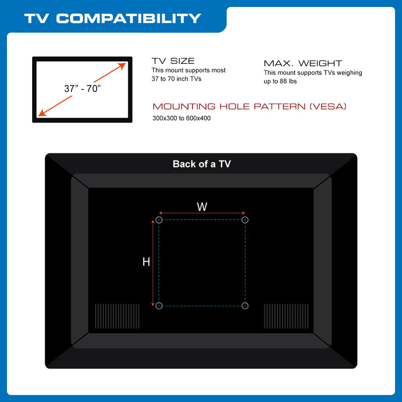 QualGear® Heavy Duty Full Motion TV Mount For 37-70 Inch Flat Panel and Curved TVs, Black (QG-TM-032-BLK) [UL Listed]