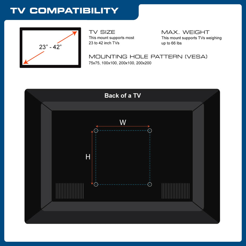 QualGear QG-TM-006-BLK 23-Inch to 42-Inch Universal Low Profile Tilting Wall Mount LED TVs, Black