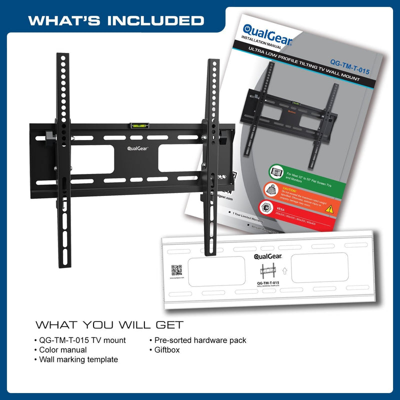 QualGear QG-TM-T-015 Universal Low Profile Tilting TV Wall Mount for 32-55 Inches LED TV, Black