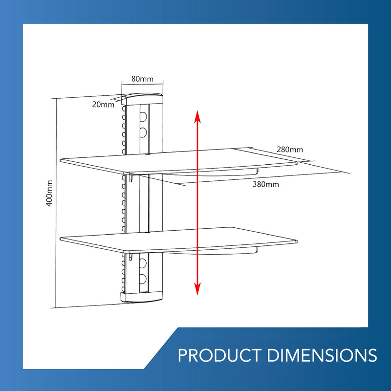 QualGear® Universal Dual Shelf Wall Mount for A/V Components upto 8kgs/17.6lbs(x2), Black (QG-DB-002-BLK)