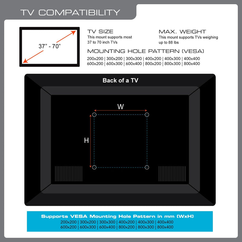 QualGear QG-TM-002-BLK Universal Ultra-Slim Low-Profile Fixed Wall Mount for 37'-70' TV's