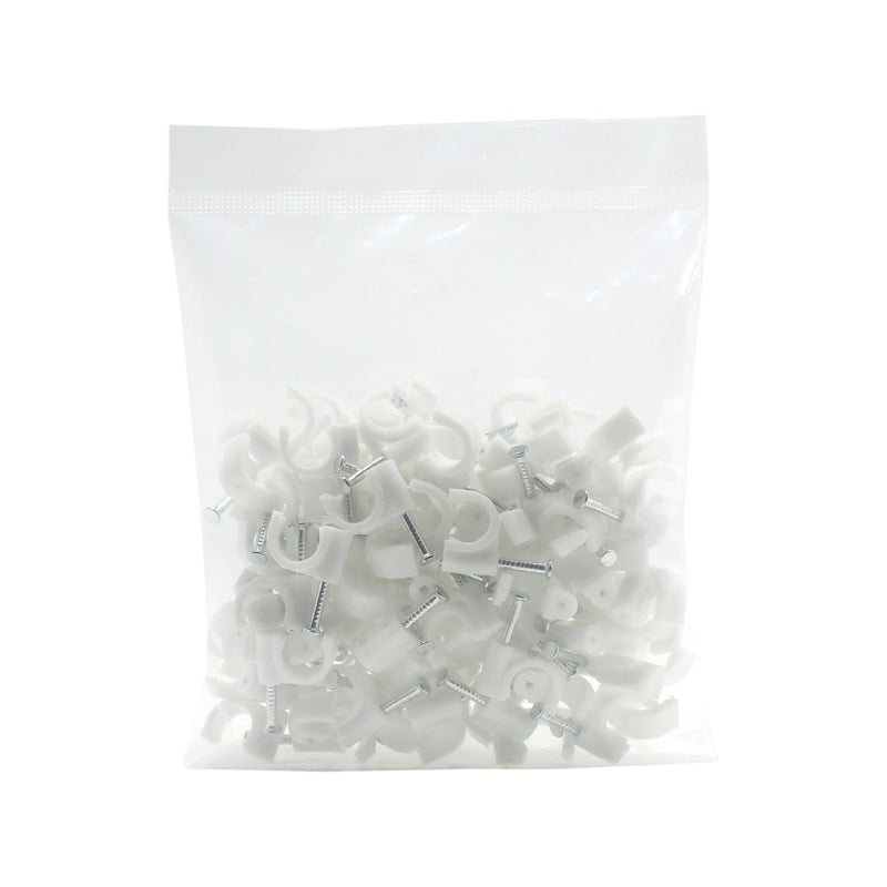 QualGear 8mm Cable Clips, White, 100 Pack, CC8-W-100-P