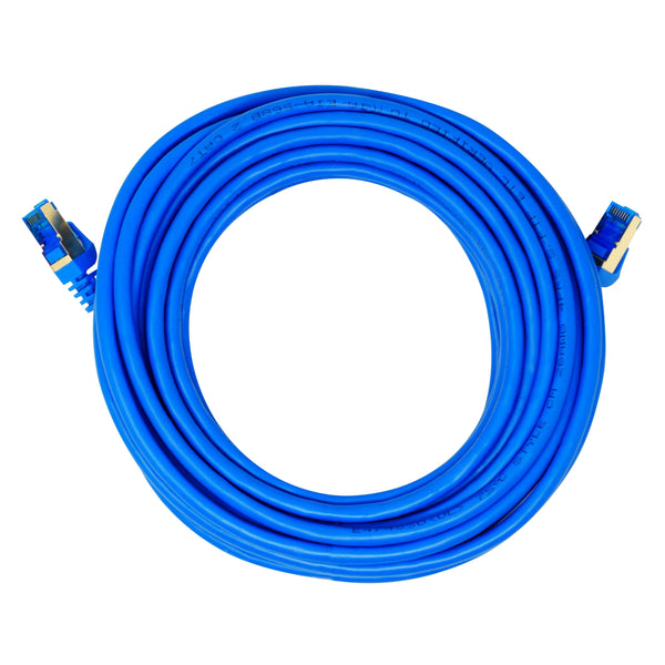 QualGear QG-CAT7R-25FT-BLU CAT 7 S/FTP Ethernet Cable Length 25 feet - 26 AWG, 10 Gbps, Gold Plated Contacts, RJ45, 99.99% OFC Copper, Color Blue