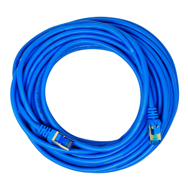 QualGear QG-CAT7R-50FT-BLU CAT 7 S/FTP Ethernet Cable Length 50 feet - 26 AWG, 10 Gbps, Gold Plated Contacts, RJ45, 99.99% OFC Copper, Color Blue