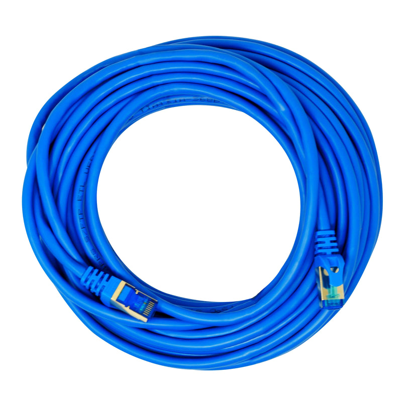 QualGear QG-CAT7R-50FT-BLU CAT 7 S/FTP Ethernet Cable Length 50 feet - 26 AWG, 10 Gbps, Gold Plated Contacts, RJ45, 99.99% OFC Copper, Color Blue