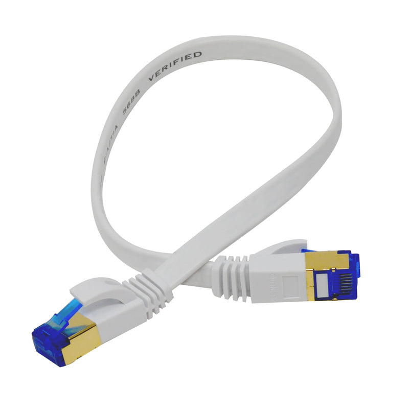 QualGear QG-CAT7F-1FT-WHT CAT 7 S/FTP Ethernet Cable Length 1 feet - 26 AWG, 10 Gbps, Gold Plated Contacts, RJ45, 99.99% OFC Copper, Color White