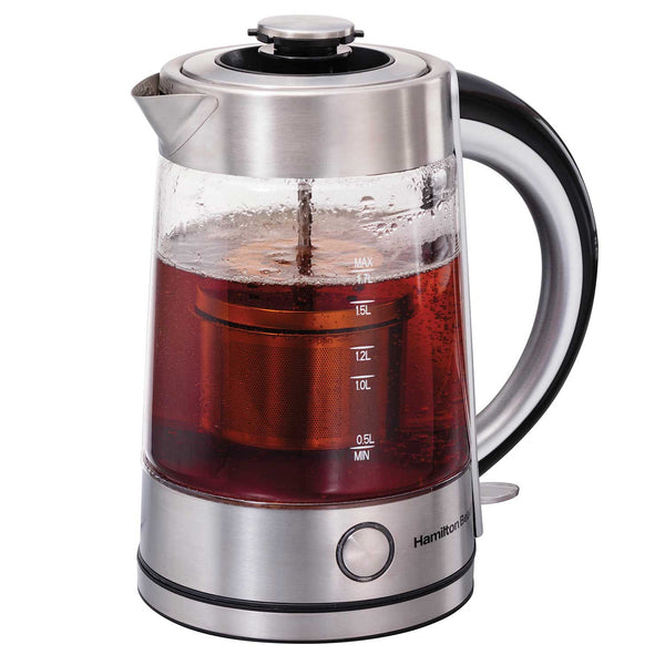 Hamilton Beach 1.7 Liter Electric Glass Kettle with Tea Steeper (40868C)