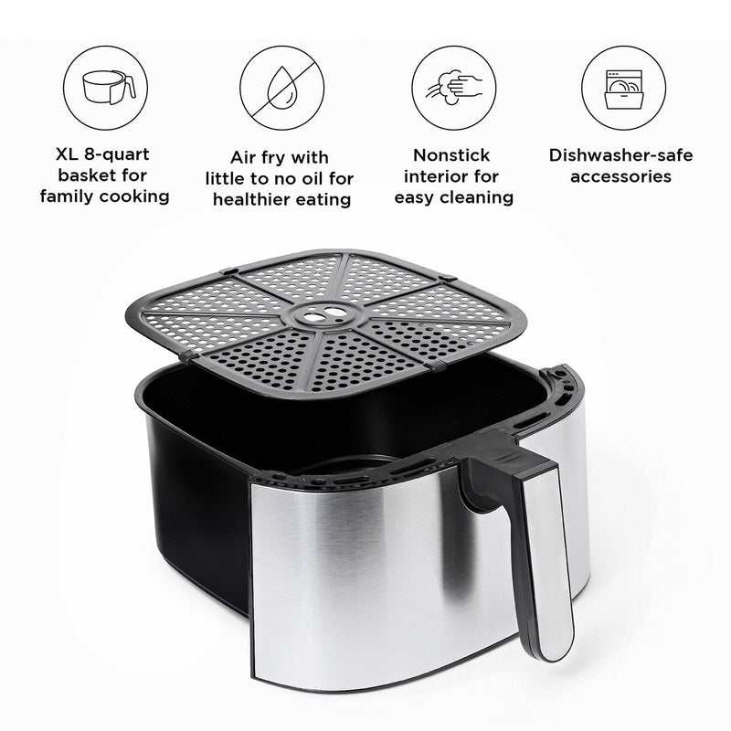 Chefman TurboFry Stainless Steel Digital Touchscreen XL Air Fryer RJ38-SQSS, Dishwasher Safe Basket, 8 Qt (Refurbished)