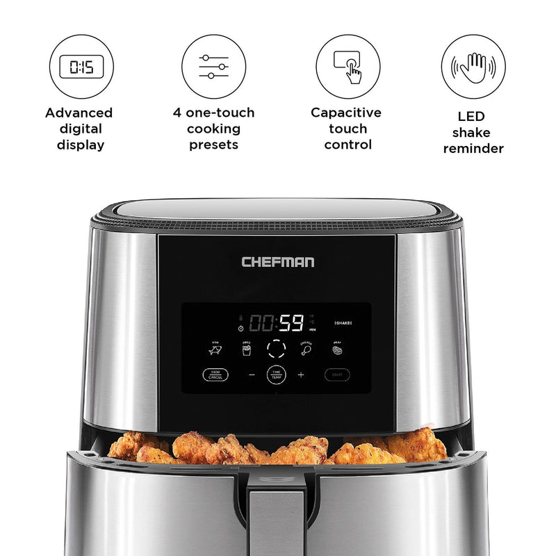 Chefman TurboFry Stainless Steel Digital Touchscreen XL Air Fryer RJ38-SQSS, Dishwasher Safe Basket, 8 Qt (Refurbished)