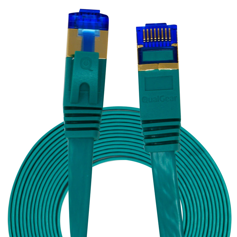 QualGear QG-CAT7F-50FT-GRN CAT 7 S/FTP Ethernet Cable Length 50 feet - 26 AWG, 10 Gbps, Gold Plated Contacts, RJ45, 99.99% OFC Copper, Color Green