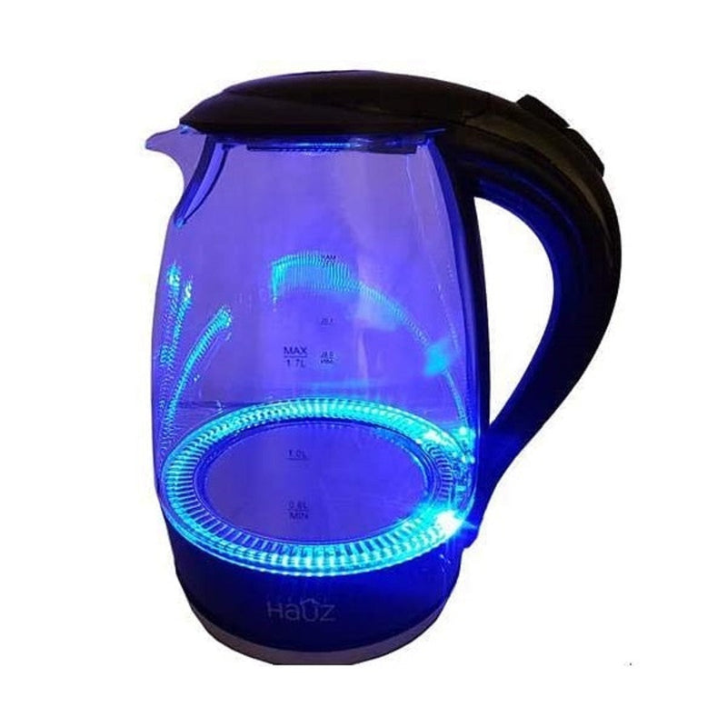 Hauz Blue LED Illuminated Red Glass Cordless Kettle 7 Cups 1.7 Liters