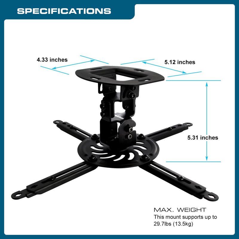 QualGear® QG-PM-002-BLK-S Top Quality Universal Short Ceiling Projector Mount