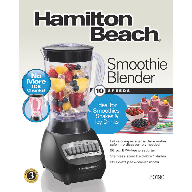 Hamilton Beach (50190F) Smoothie Blender with 56oz Plastic Jar