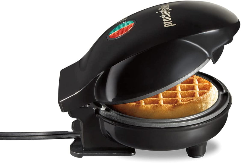 Proctor Silex Mini Waffle Maker Machine with 4” Round Non-stick Grids, Make Personalized Individual Breakfast Chaffles and Hashbrowns, Compact, Black (26100)