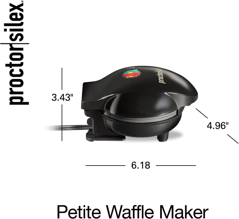 Proctor Silex Mini Waffle Maker Machine with 4” Round Non-stick Grids, Make Personalized Individual Breakfast Chaffles and Hashbrowns, Compact, Black (26100)