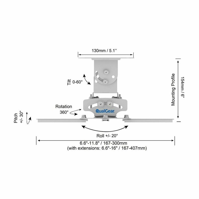 QualGear® PRB-717-WHT 6.6" - 16" Top Quality Universal Ceiling Projector Mount