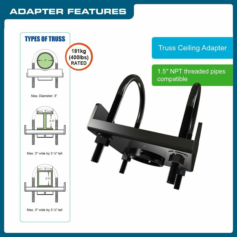 QualGear® Pro-AV QG-KIT-TA-3IN-B  3"-1.5" Projector Mount Truss Ceiling Adapter