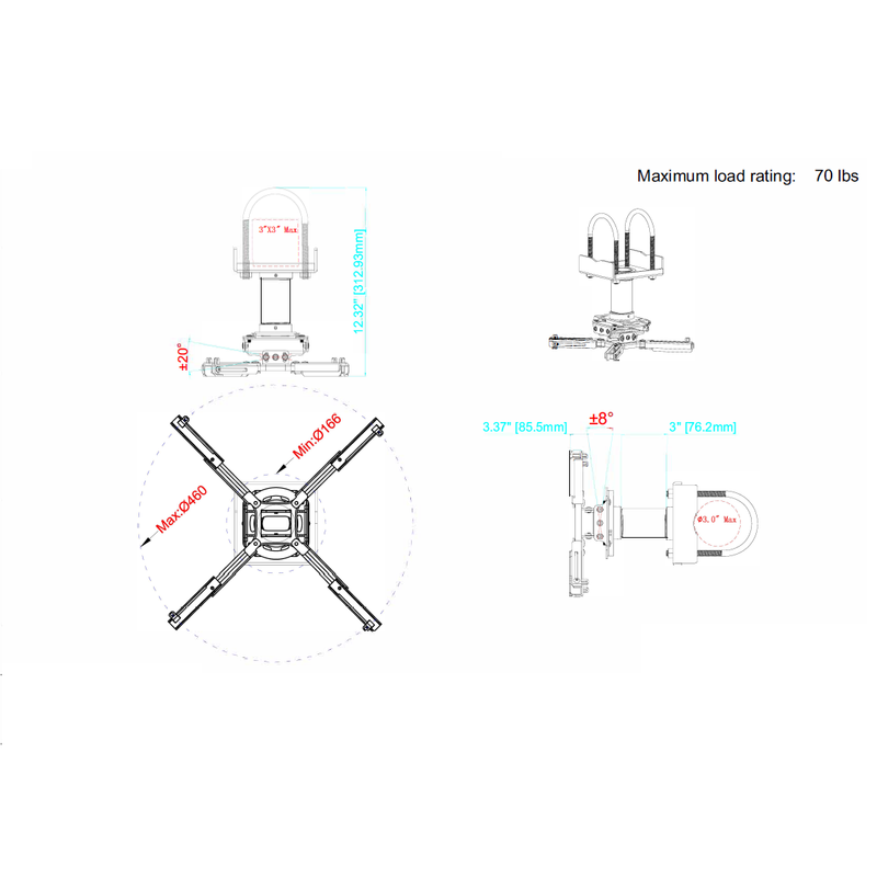 QualGear® Pro-AV QG-KIT-TA-3IN-B  3"-1.5" Projector Mount Truss Ceiling Adapter