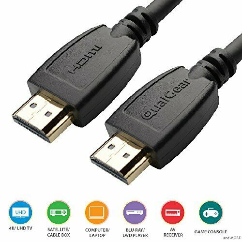 Qualgear® 12 Ft High Speed HDMI 2.0 cable with 24k Gold Plated Contacts, Supports 4k Ultra HD, 3D, Upto 18Gbps, Ethernet, 100% OFC (QG-CBL-HD20-12FT)