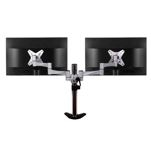 QualGear QG-DM-02-016 3 Way Articulating Dual Desk Mount for 13-27 Inches Flatpanel Monitors, Silver