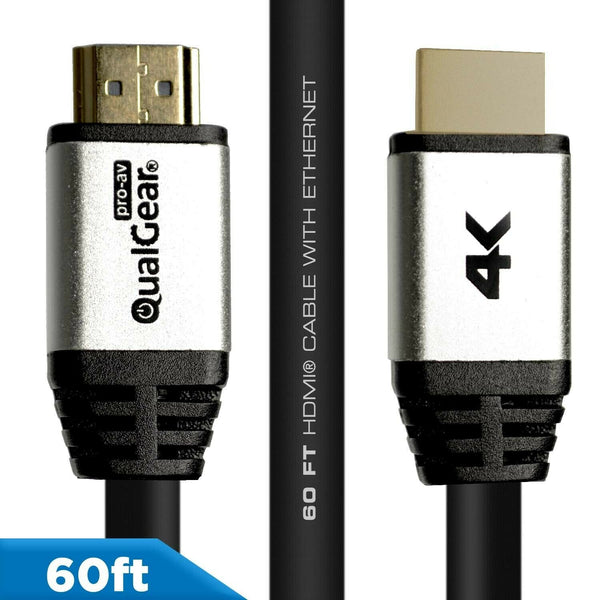 QualGear® 60 Ft High-Speed Long HDMI 2.0 Cable with 24K Gold Plated Contacts, Supports 4K Ultra HD, 3D, 18 Gbps, Audio Return Channel,CL3 Rated for In-Wall Use (QG-CBL-HD20-60FT)