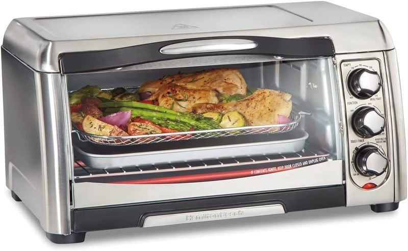 Hamilton Beach Air Fryer Countertop Toaster Oven with Large Capacity, Fits 6 Slices or 12” Pizza, 4 Cooking Functions for Convection, Bake, Broil, Easy Access, Sure-Crisp, Stainless Steel (31323)