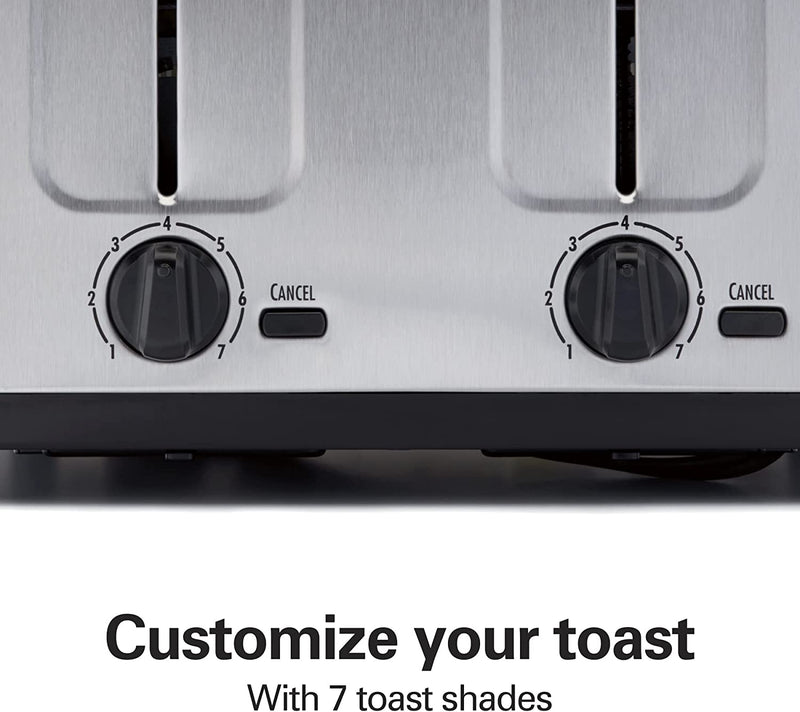 Hamilton Beach 4 Slice Toaster with Extra Wide Slots for Bagels, Shade Selector, Toast Boost, Slide-Out Crumb Tray, Auto-Shutoff and Cancel Button, Brushed Stainless Steel (24910)