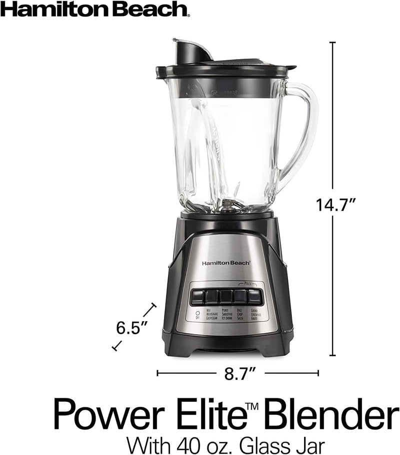 Hamilton Beach 58148 Blender to Puree - Crush Ice and Make Shakes and Smoothies - 40 Oz Glass Jar - 12 Functions - Black and Stainless, 8.66 x 6.5 x 14.69 inches