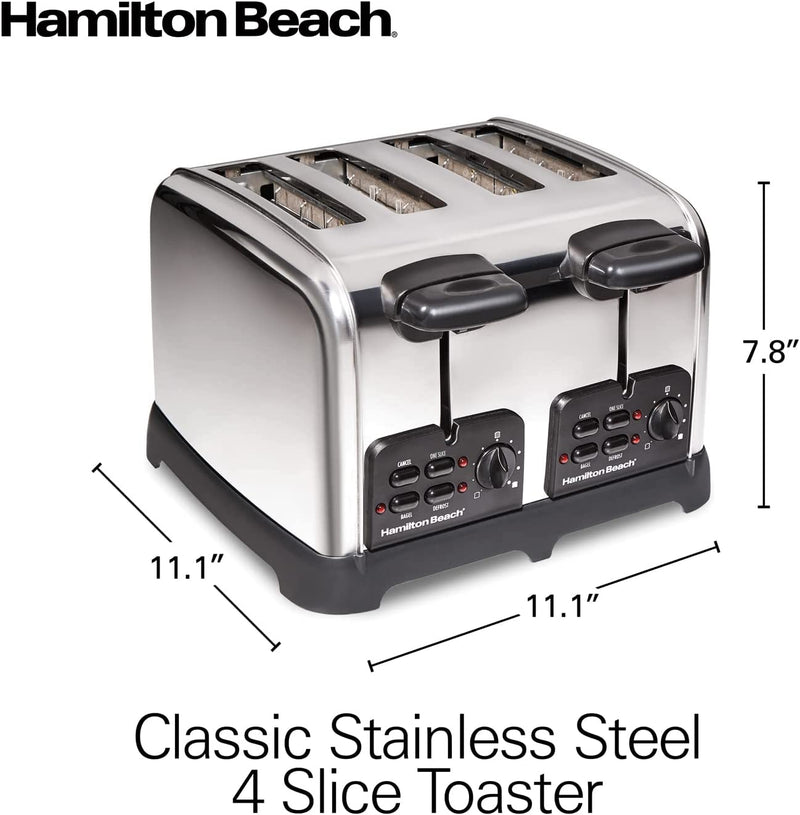 Hamilton Beach 24782C Retro Toaster with Wide Slots, Sure-Toast echnology, Bagel & Defrost Settings, Auto Boost to Lift Smaller Breads, 4 Slice, Polished Stainless Steel