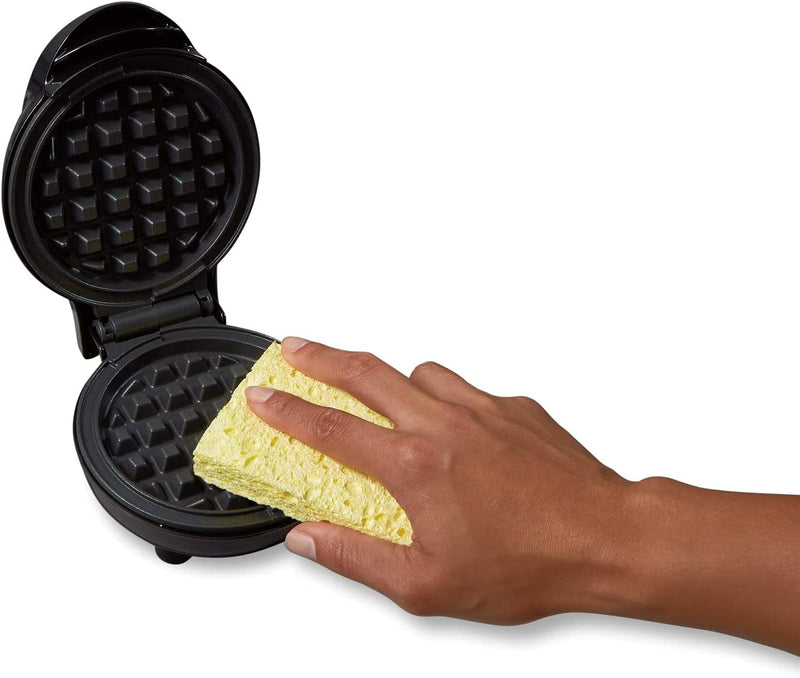 Proctor Silex Mini Waffle Maker Machine with 4” Round Non-stick Grids, Make Personalized Individual Breakfast Chaffles and Hashbrowns, Compact, Black (26100)