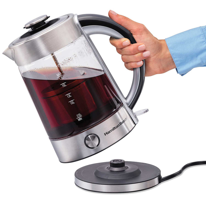 Hamilton Beach 1.7 Liter Electric Glass Kettle with Tea Steeper (40868C)