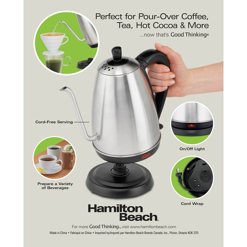 Hamilton Beach 40899C Electric 1.2 Liter Gooseneck Kettle Electric Tea Kettle, Water Boiler & Heater