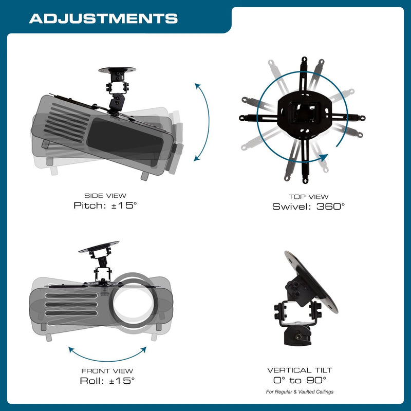 QualGear® QG-PM-002-BLK-S Top Quality Universal Short Ceiling Projector Mount