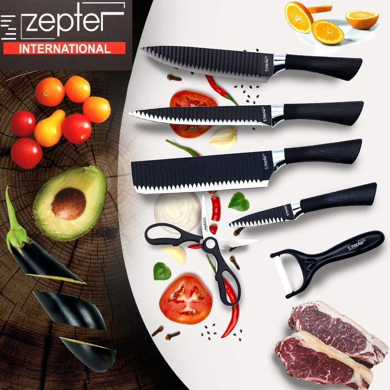 Zepter International Stainless Steel Embossed Blades Premium 6 Piece Kitchen Knife Set