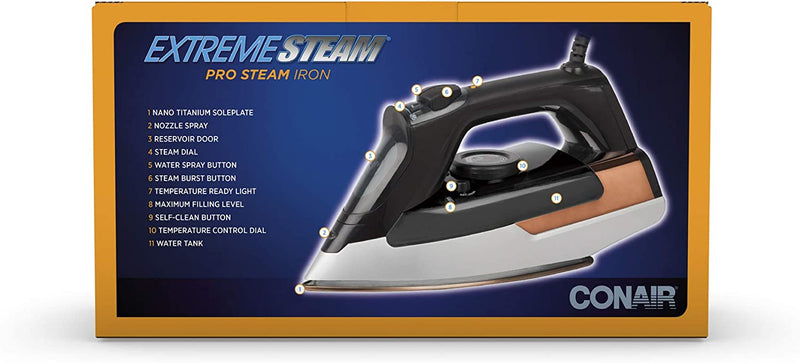 Conair Extreme Steam Pro Steam Clothing Iron, 1875-Watts with Nano Titanium Soleplate Iron