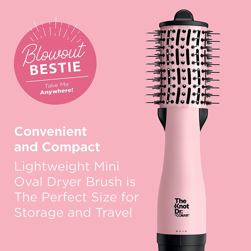 The Knot Dr BC114C All-in-One Mini Oval Dryer Brush. Dry and Style For All Hair Types, Pink