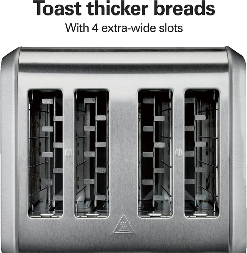 Hamilton Beach 4 Slice Toaster with Extra Wide Slots for Bagels, Shade Selector, Toast Boost, Slide-Out Crumb Tray, Auto-Shutoff and Cancel Button, Brushed Stainless Steel (24910)