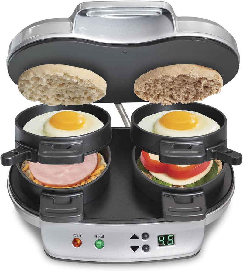 Hamilton Beach Dual Breakfast Sandwich Maker With Timer, Silver (25490C)