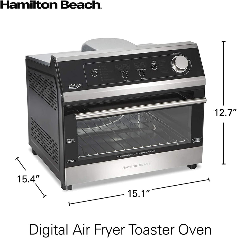 Hamilton Beach Digital Air Fryer Toaster Oven, Fits 12” Pizza or 6 Slices of Toast, 1800W, Steel (31220), Black with Stainless Accents