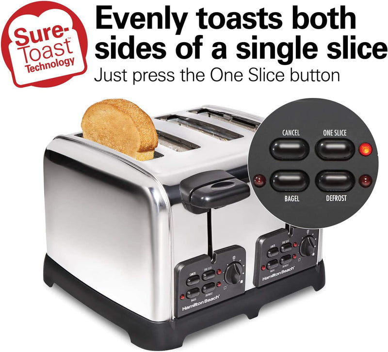 Hamilton Beach 24782C Retro Toaster with Wide Slots, Sure-Toast echnology, Bagel & Defrost Settings, Auto Boost to Lift Smaller Breads, 4 Slice, Polished Stainless Steel