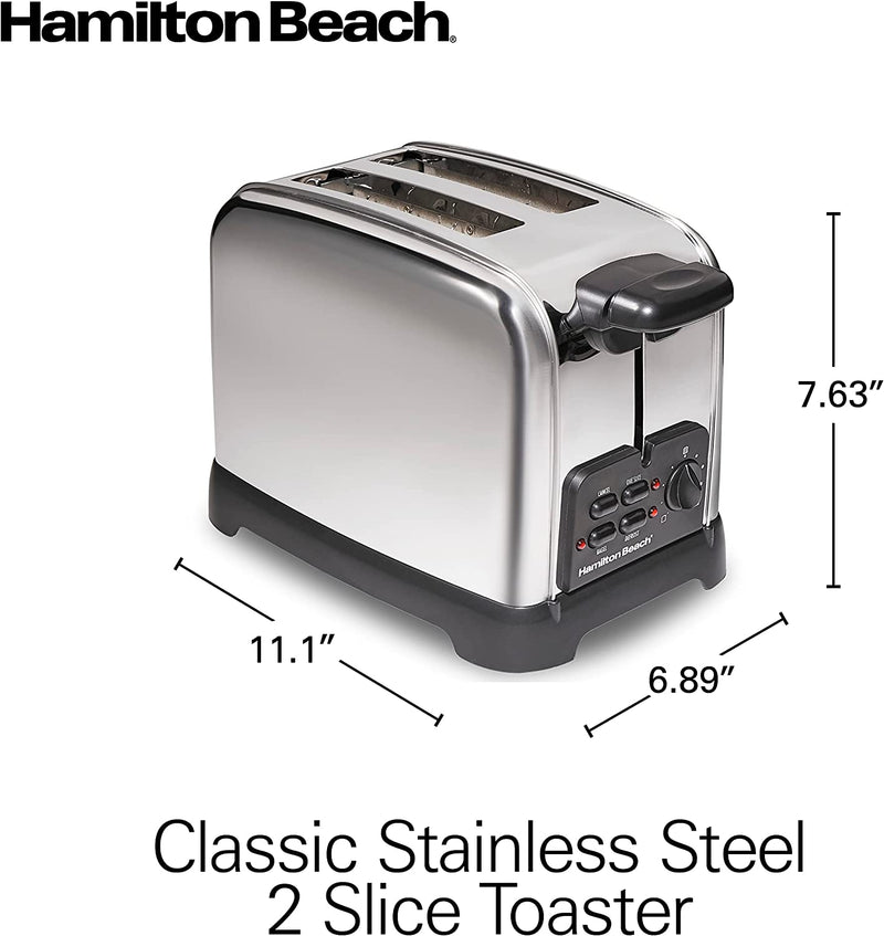 Hamilton Beach Retro Toaster with Wide Slots, Sure-Toast Technology, Bagel & Defrost Settings, Auto Boost to Lift Smaller Breads, 2 Slice, Polished Stainless Steel (22782C)