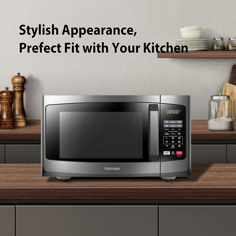 Toshiba EM925A5A-BS Microwave Oven with Sound On/Off ECO Mode and LED Lighting, 0.9 Cu Ft/900W, Black Stainless Steel