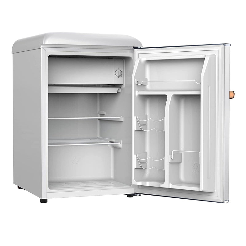 Galanz 2.5 cu. ft. White Mini Retro Refrigerator with Rose Gold Handle GLR25 Fridge (Open Box 90 Days Warranty)