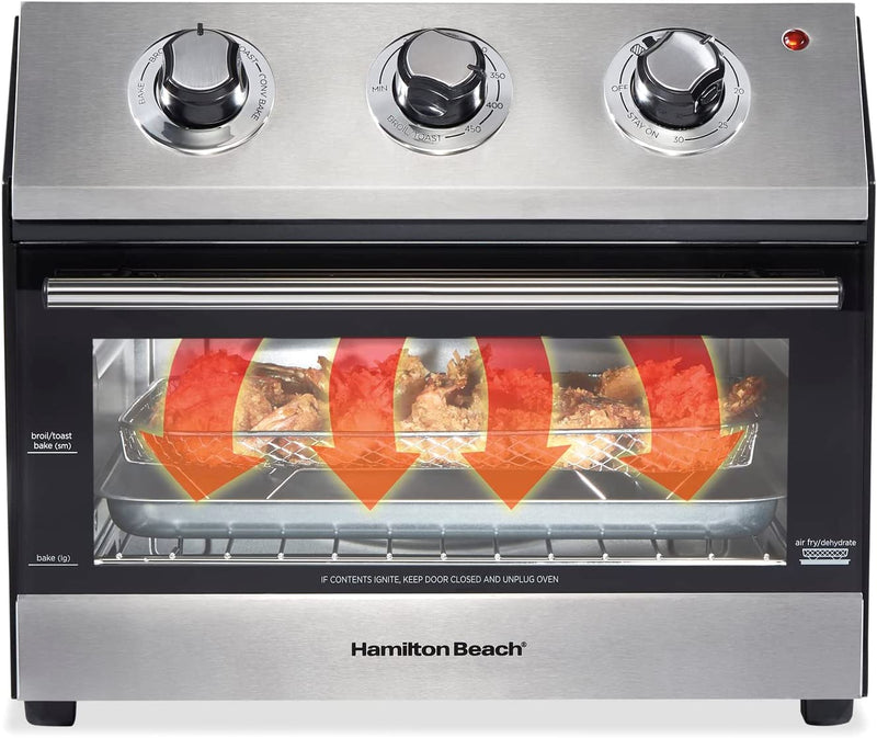 Hamilton Beach 31222 Air Fryer Countertop Toaster Oven, Includes Bake, Broil, and Toast, Fits 12” Pizza, 1800 Watts, 5 Cooking Modes, Black & Stainless Steel