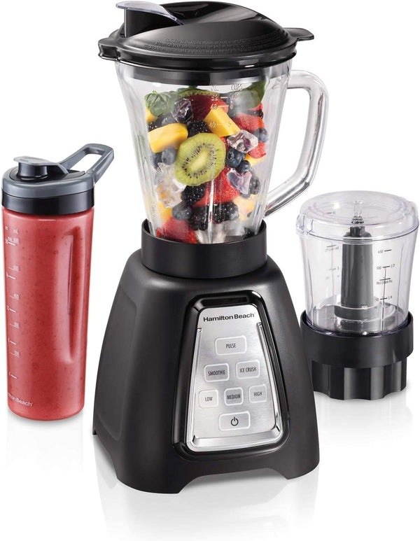 Hamilton Beach MultiBlend System with Glass Jar, Food Chopper Attachment and Travel Jar, 950 Watt Peak-Power Motor, 58242 52 oz , Black