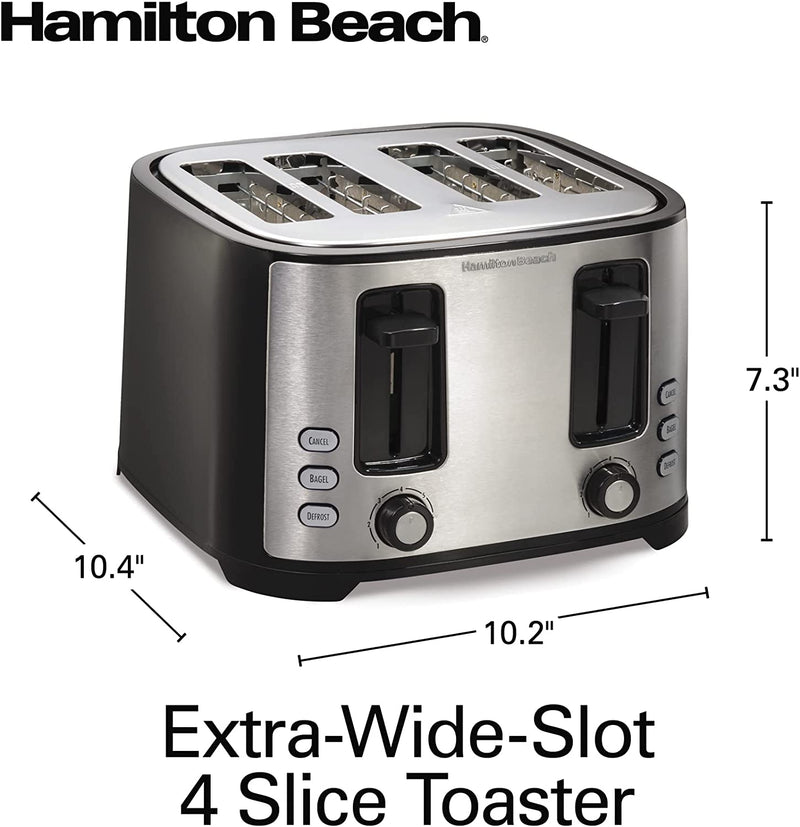 Hamilton Beach 24633V	Extra Wide Slot Toaster with Defrost and Bagel Functions Shade Selector, Toast Boost, Auto-Shutoff and Cancel Button, 4 Slices, Black